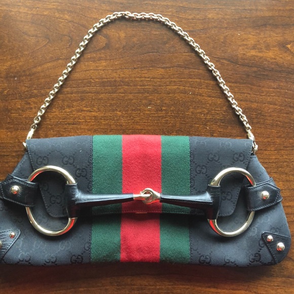 Gucci Blk Canvas GG Horsebit Clutch Shoulder Bag - Picture 2 of 8